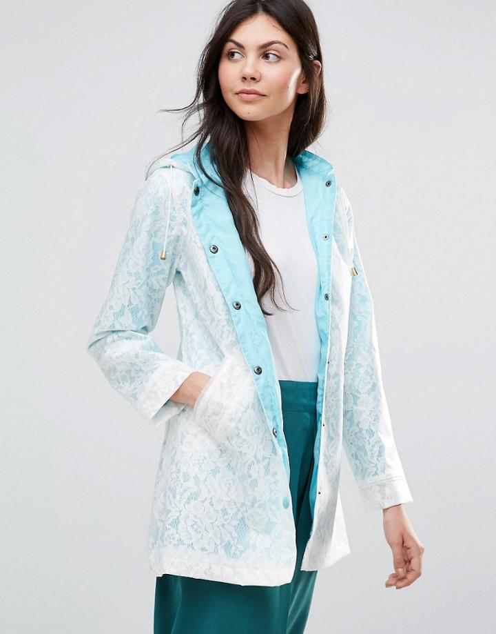 Yumi Lace Rain Trench - Blue
