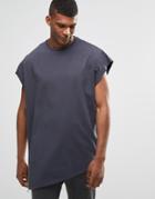 Asos Super Oversized Sleeveless T-shirt In Heavyweight Jersey With Asymmetric Zip - Ebony