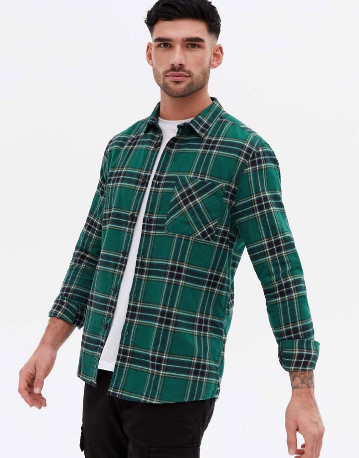 New Look Checked Shirt In Dark Green