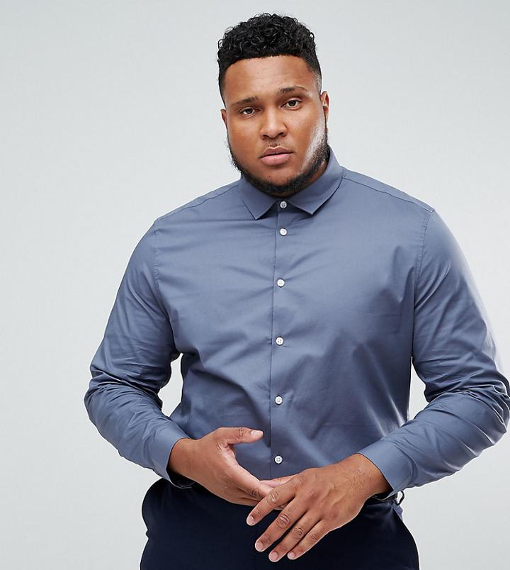 Asos Plus Slim Shirt In Charcoal - Gray