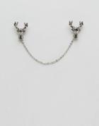 Noose & Monkey Stag Collar Tips & Chain In Silver - Silver