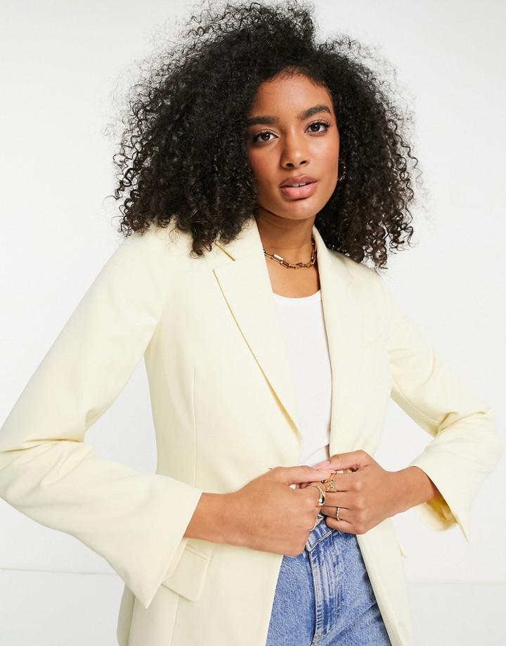 Topshop Slinky Fitted Blazer In Buttermilk-neutral