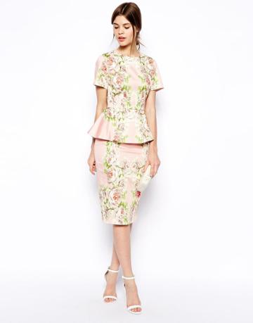 Asos Premium Floral Peplum Dress