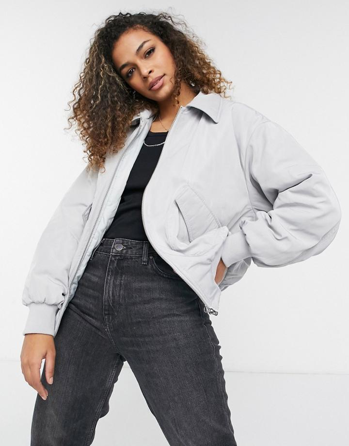 Asos Design Puffer Bomber Jacket In Blue - Mblue-blues