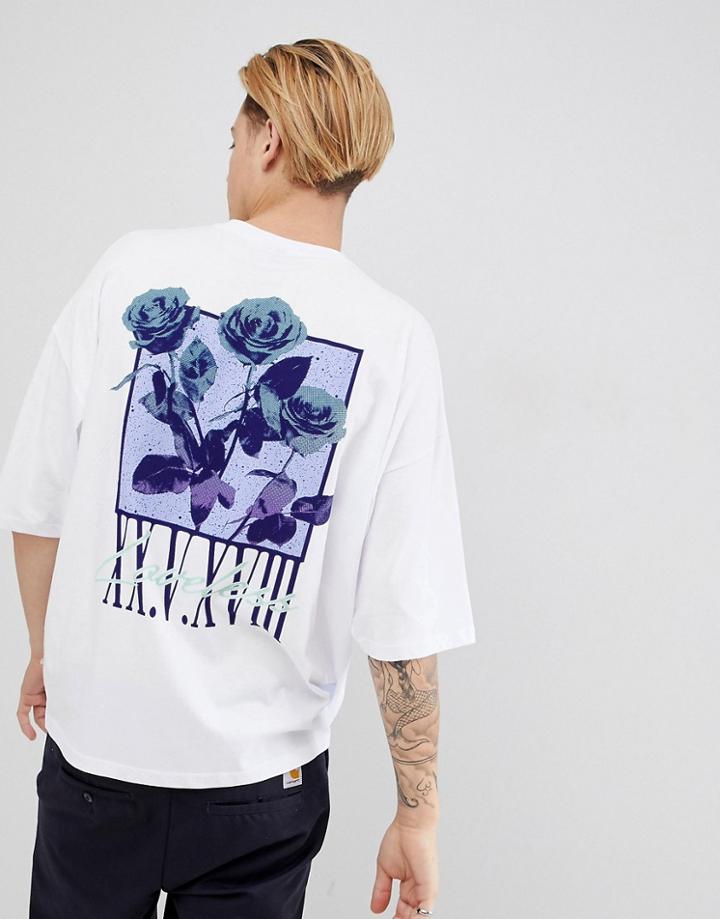 Asos Design Oversized T-shirt With Rose Numeral Print With Half Sleeve - White