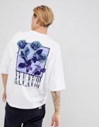Asos Design Oversized T-shirt With Rose Numeral Print With Half Sleeve - White