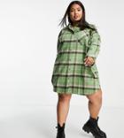 Asos Design Curve Curved Hem Boyfriend Mini Shirt Dress In Check-multi