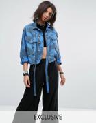 Milk It Vintage Overdyed Military Jacket With Bow Neck - Blue