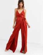 Asos Design Split Front Satin Cami Jumpsuit