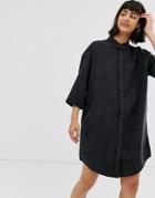Monki Denim Shirt Dress In Black