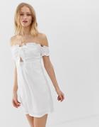 Glamorous Bardot Mini Dress With Tie Front-white