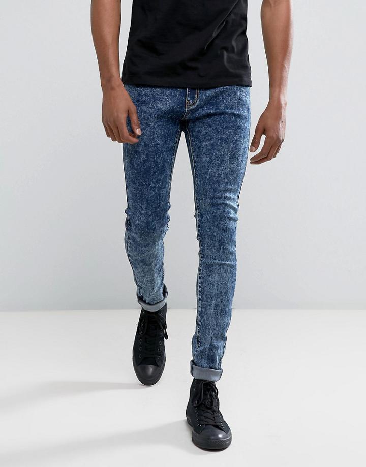 Liquor & Poker Blue Acid Wash Skinny Jeans - Blue