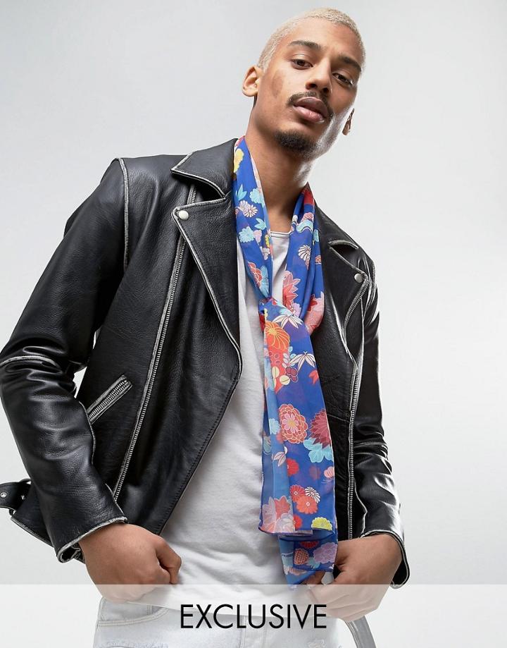 Reclaimed Vintage Inspired X Romeo & Juliet Chiffon Scarf In Floral Print - Blue