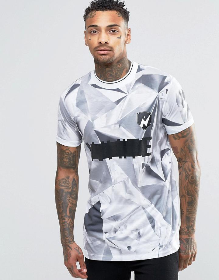 Asos Longline Printed T-shirt In Gray - Gray