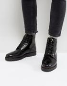 Fred Perry X George Cox Creeper Mid Leather Boots In Black - Black
