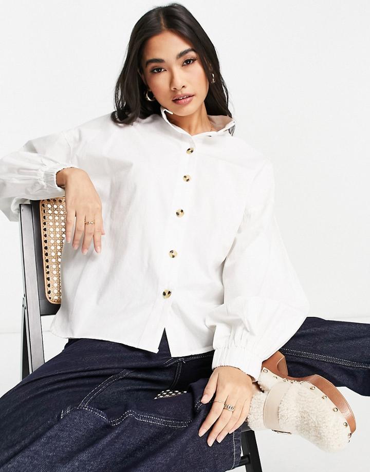 Selected Femme Funnel Neck Shirt With Volume Sleeves In White