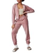 Cotton: On Velour Zip Up Hoodie In Pink