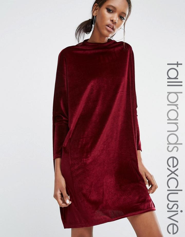 Daisy Street Tall Oversized Velvet Swing Dress - Red