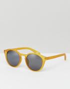 Asos Round Sunglasses In Frosted Yellow Finish - Yellow
