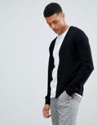 Asos Design Merino Wool Cardigan In Black - Black
