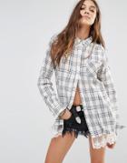Honey Punch Shirt In Check With Lace Hem - Multi
