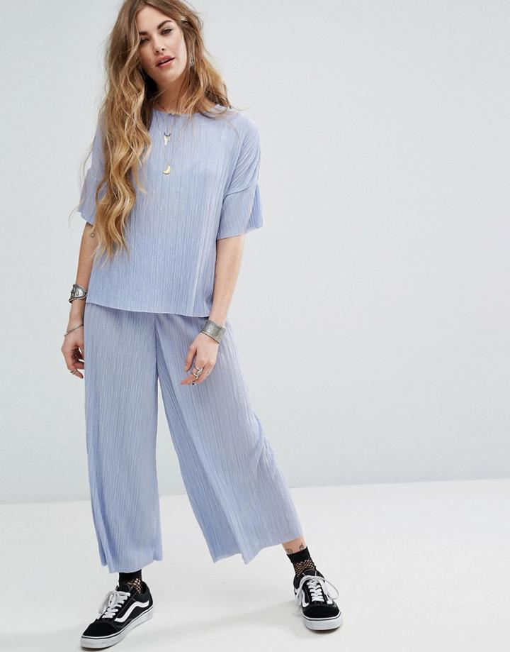 Nobody's Child Wide Leg Plisse Culotte Pants Co-ord - Purple