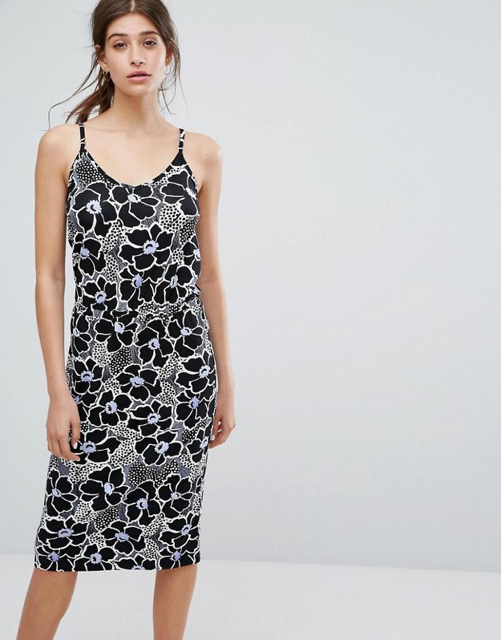 Warehouse Mono Floral Cami Midi Dress - Purple