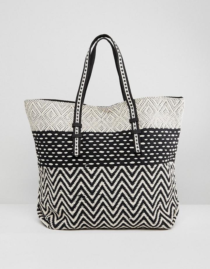America & Beyond Cotton Woven Fabric Vacation Beach Bag - Multi