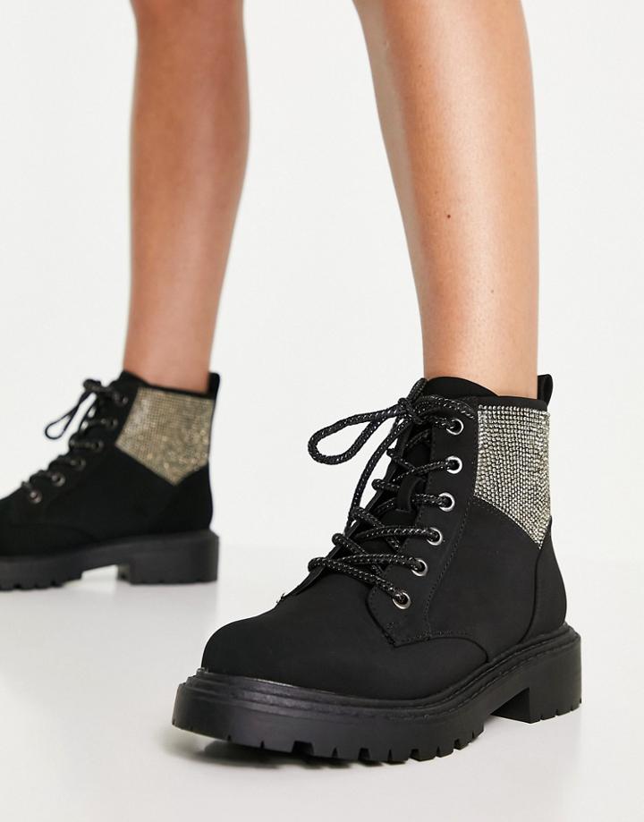 Asos Design Amelie Embellished Hiker Boots In Black