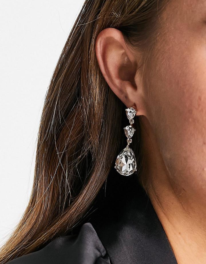 Asos Design Earrings With Crystal Jewel Drop In Gold Tone