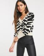 Skylar Rose Cropped Sweater In Zebra Knit-multi