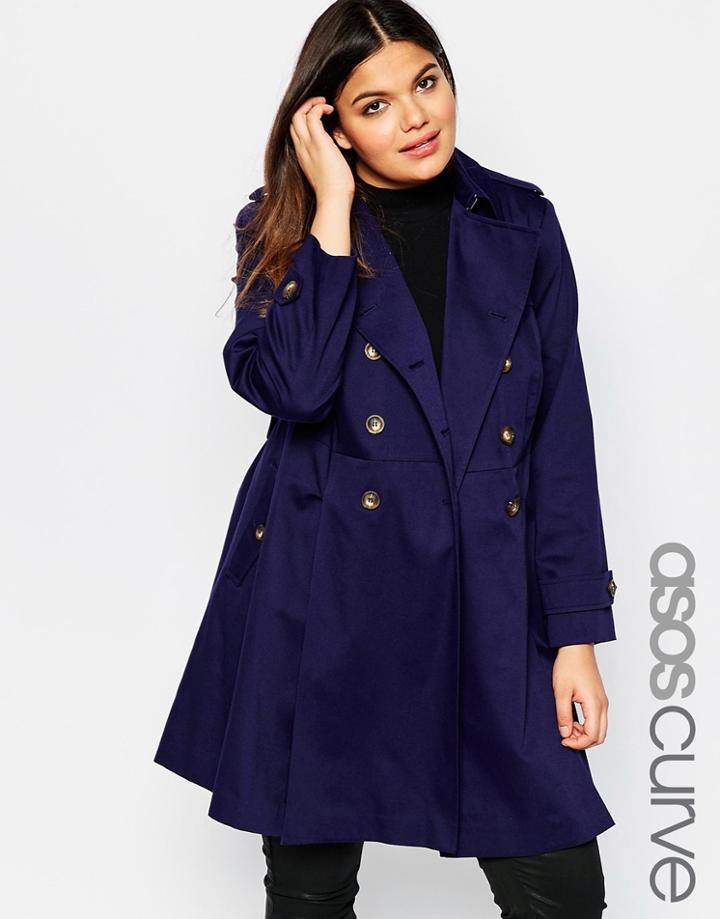 Asos Curve Skater Trench - Navy