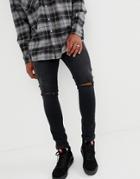 Asos Design 12.5oz Super Skinny Jeans In Black With Knee Rips