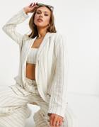 Asos Design Washed Single Breasted Linen Suit Blazer In Stripe-multi