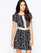 Madam Rage Daisy Print Dress With Sheer Inserts - Black