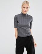 Monki High Neck 3/4 Sleeve Top - Gray