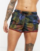 Asos Design Runner Swim Short With Mesh Overlay And Camoflague Design-multi