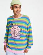 Asos Design Oversized Stripe Sweater With Snail Applique-multi