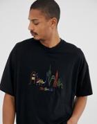 Asos Design Oversized T-shirt With City Embroidery - Black