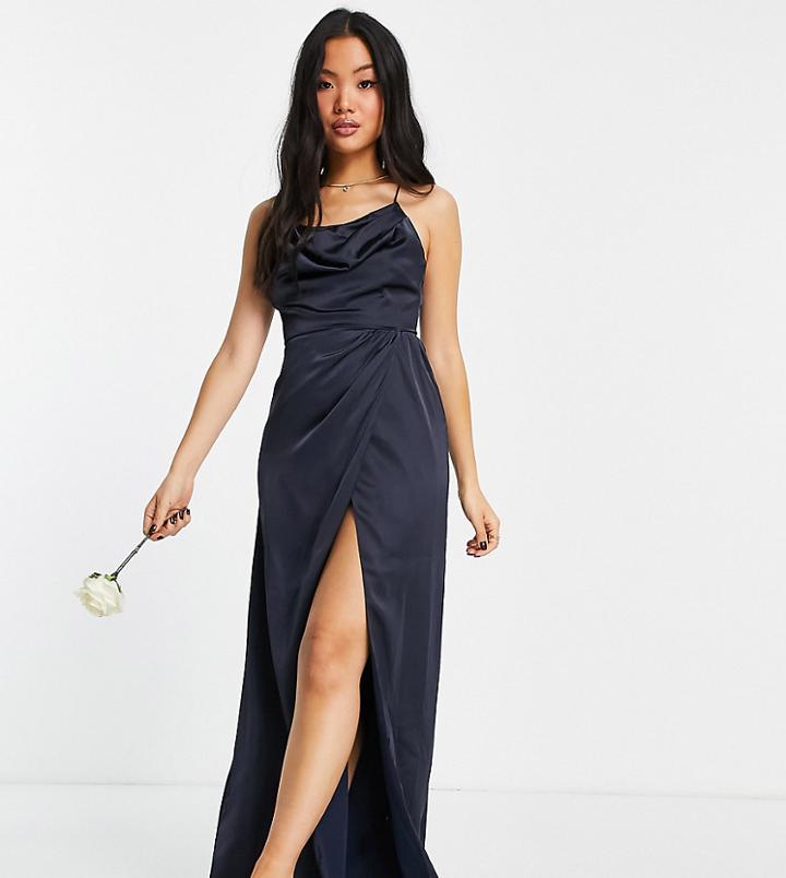 Maya Petite Bridesmaid Satin Cami Dress In Navy