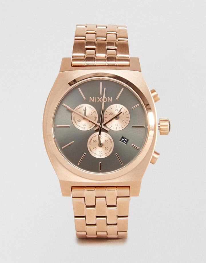 Nixon Time Teller Chronograph Watch In Rose Gold - Gold