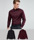 Asos Slim Sateen Shirt Multipack In Black And Burgundy - Multi