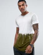 Religion Longline T-shirt With Washed Dripping Paint Detail - Green