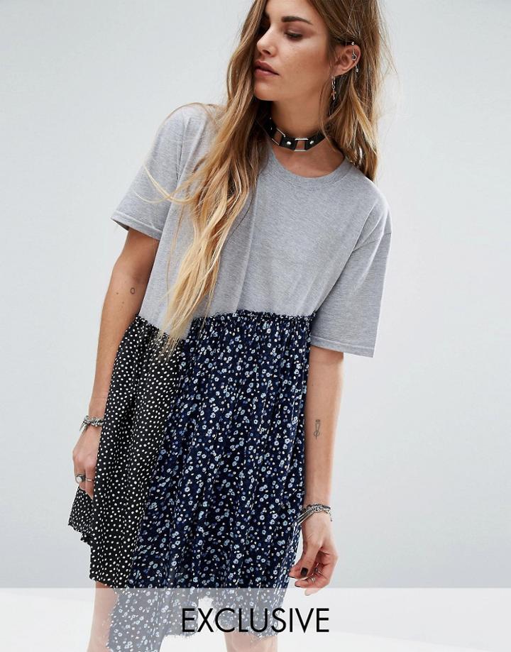 Reclaimed Vintage Smock Dress With Mix & Match Fabric - Multi