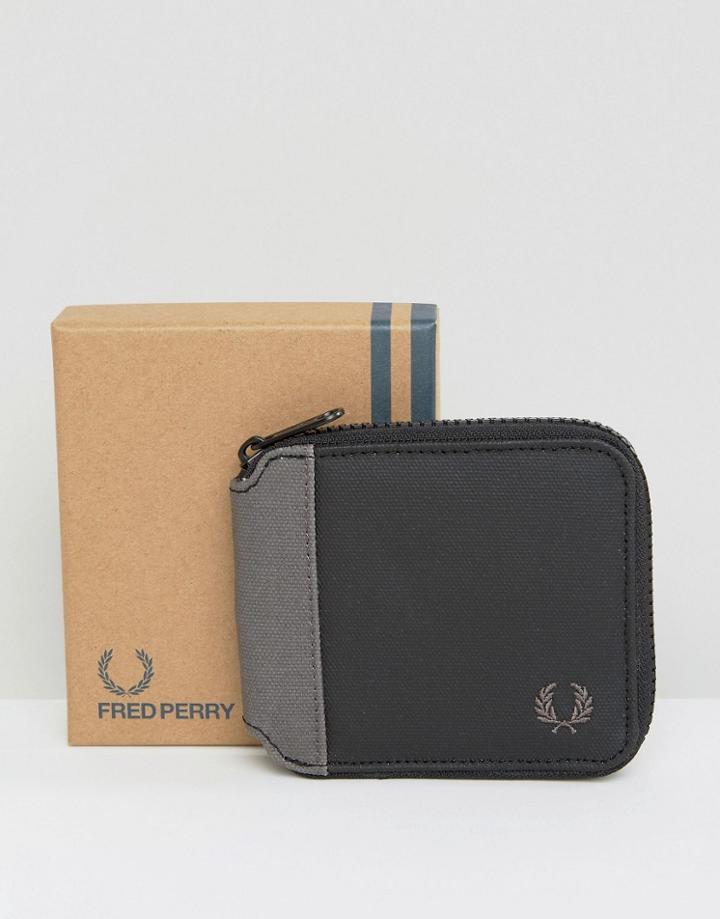 Fred Perry Coated Cotton Zip Around Wallet - Black