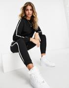 Asos Design Tracksuit Sweatshirt / Basic Sweatpants With Contrast Binding In Cotton In Black - Black