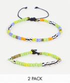 Asos Design Festival 2 Pack Beaded Bracelet Set In Green Multi Color