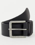 Asos Design Smart Leather Belt In Black With Antique Silver Buckle