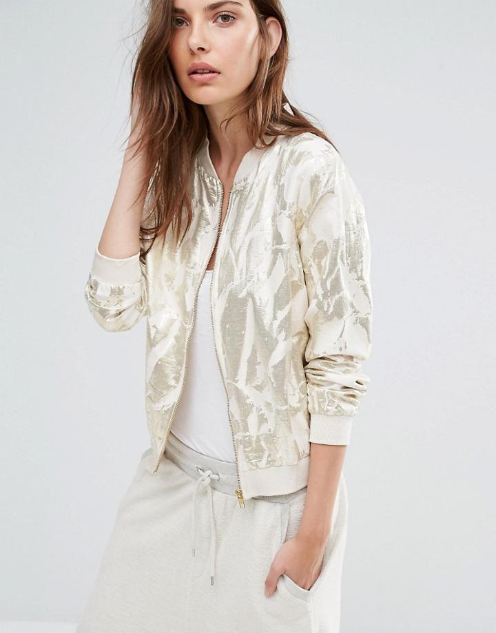 Vila Metallic Print Bomber - White