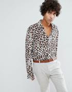 Asos Regular Fit Viscose Leopard Print Shirt - Beige